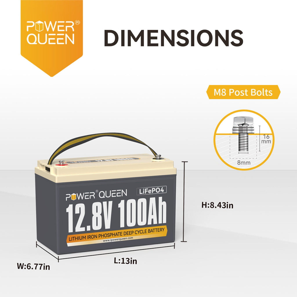 Power Queen 12V 100Ah LiFePO4 Lithium Battery Deep Cycle with 100A BMS for Solar Marine