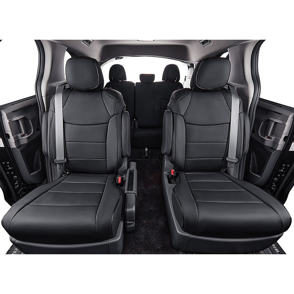 EKR Custom Fit Sienna Car Seat Covers for Toyota Sienna LE,XLE,SE,XLE Premium 2011-2020-Three Row,Breathable Leatherette Auto Seat Covers(Full Set,Black)