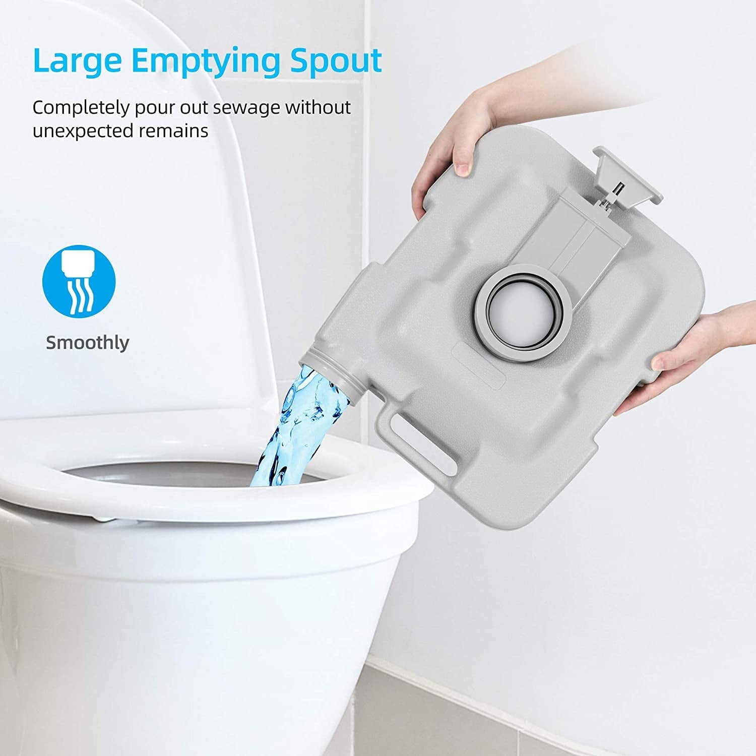 Dextrus 5.3 Gallon Portable Toilet With Detachable Tank, Double Outlet Water Spout, Press Flush Pump, Travel RV Potty for Camping, Boating, Hiking, Trips, White&Gray