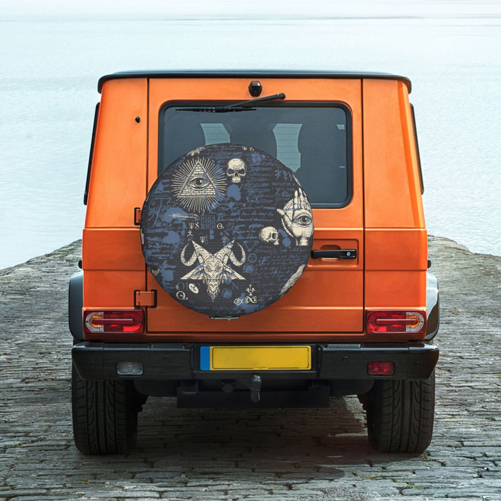 DouZhe Waterproof Spare Tire Cover, Occult Gothic Skulls Eyes Prints Adjustable Wheel Covers Fit for Jeep Trailer RV SUV Car, 15 inch
