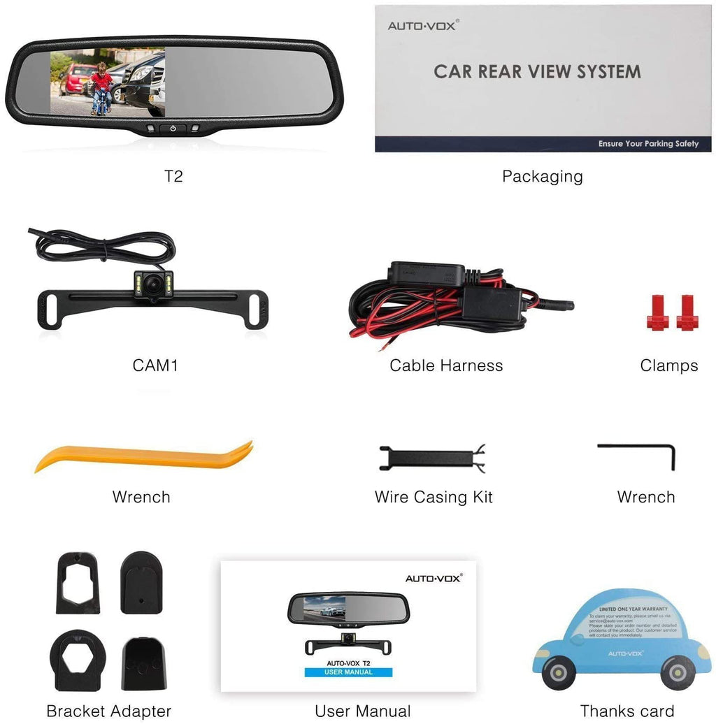 Auto-Vox Backup Camera Rear View Mirror Monitor Camera with LED light Super Night Reverse Camera for Truck (T2)
