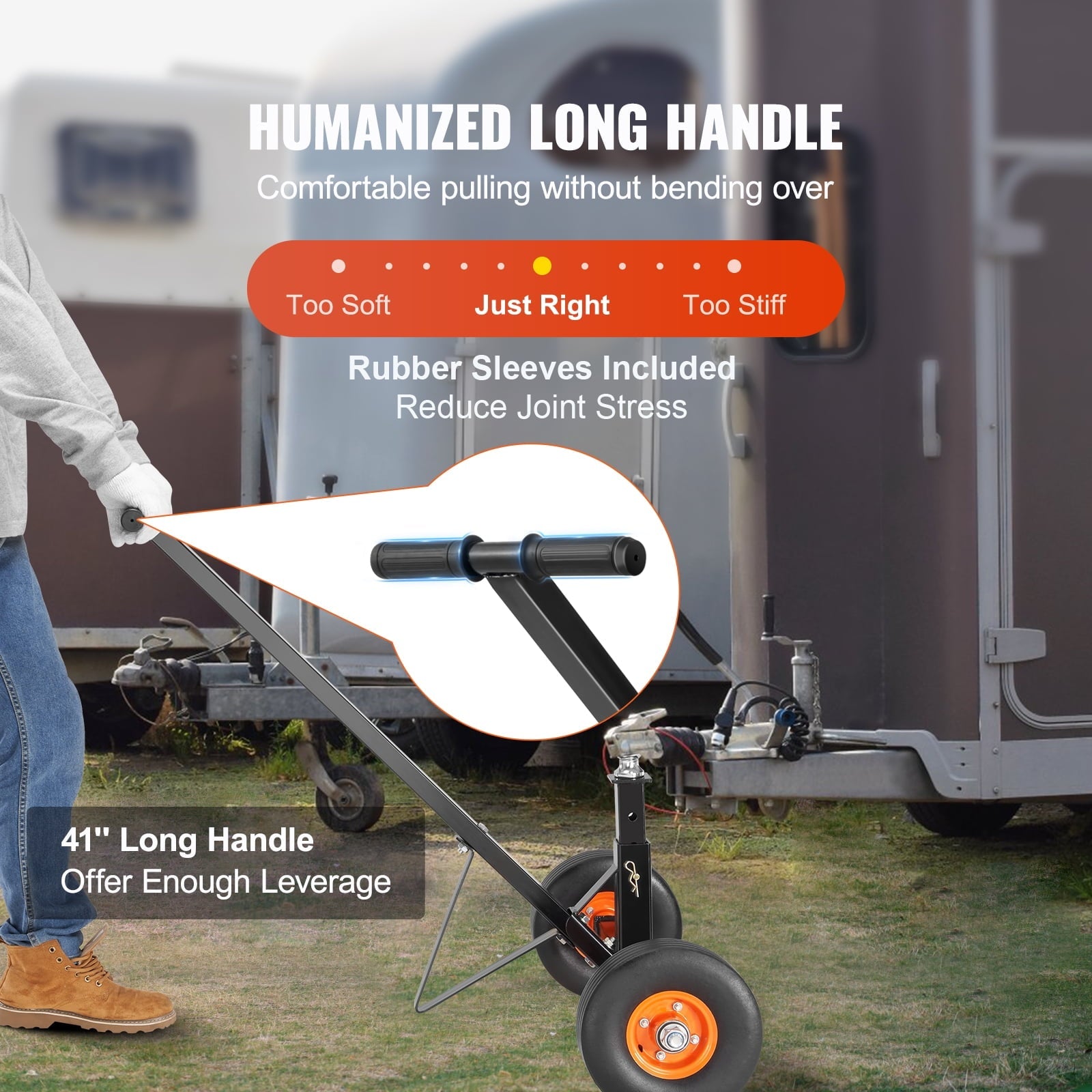 BENTISM Adjustable Trailer Dolly, 600lbs Tongue Weight Capacity, Carbon Steel Trailer Mover with 16''-24'' Adjustable Height, 1-7/8'' Hitch Ball & 10'' Solid Tires