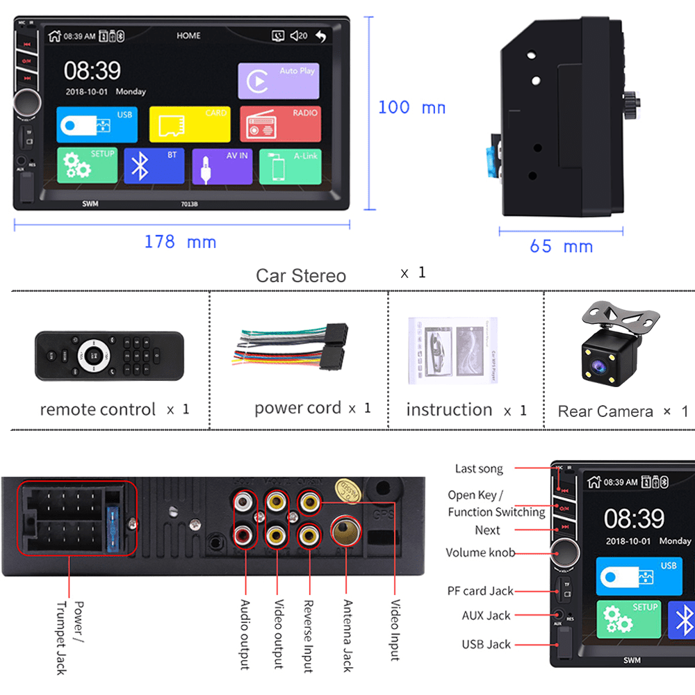 Roinvou Double DIN Car Stereo Compatible with Apple Carplay Android Auto, 7inch Touch Screen Bluetooth Car Radio Support Mirror Link, Backup Camera, Remote Control, USB/FM/TF/AUX