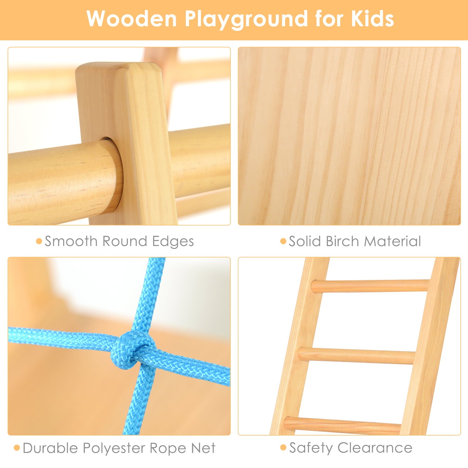 JOYMOR Indoor 7-in-1 Kids Climb Playset, Toddler Wooden Climber Gym Playground