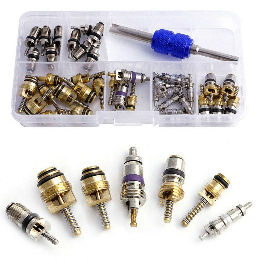 R12 R134A AC Schrader Valve Cores + Remover Tool Kit Air Conditioning Auto Servi