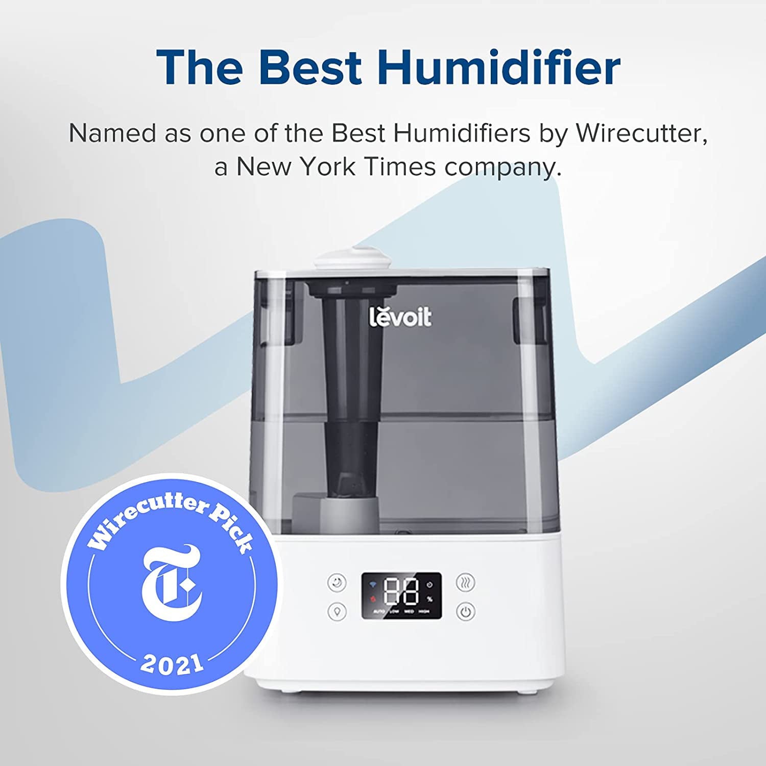 Levoit Cool Mist Humidifier for Room, Smart Top Fill with Nightlight, 6L,Gray