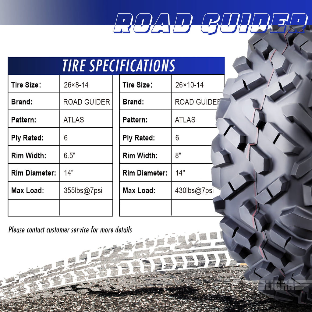 Set of 4 ATV UTV Tires 26x8-14 26x8x14 Front & 26x10-14 26x10x14 Rear 6PR