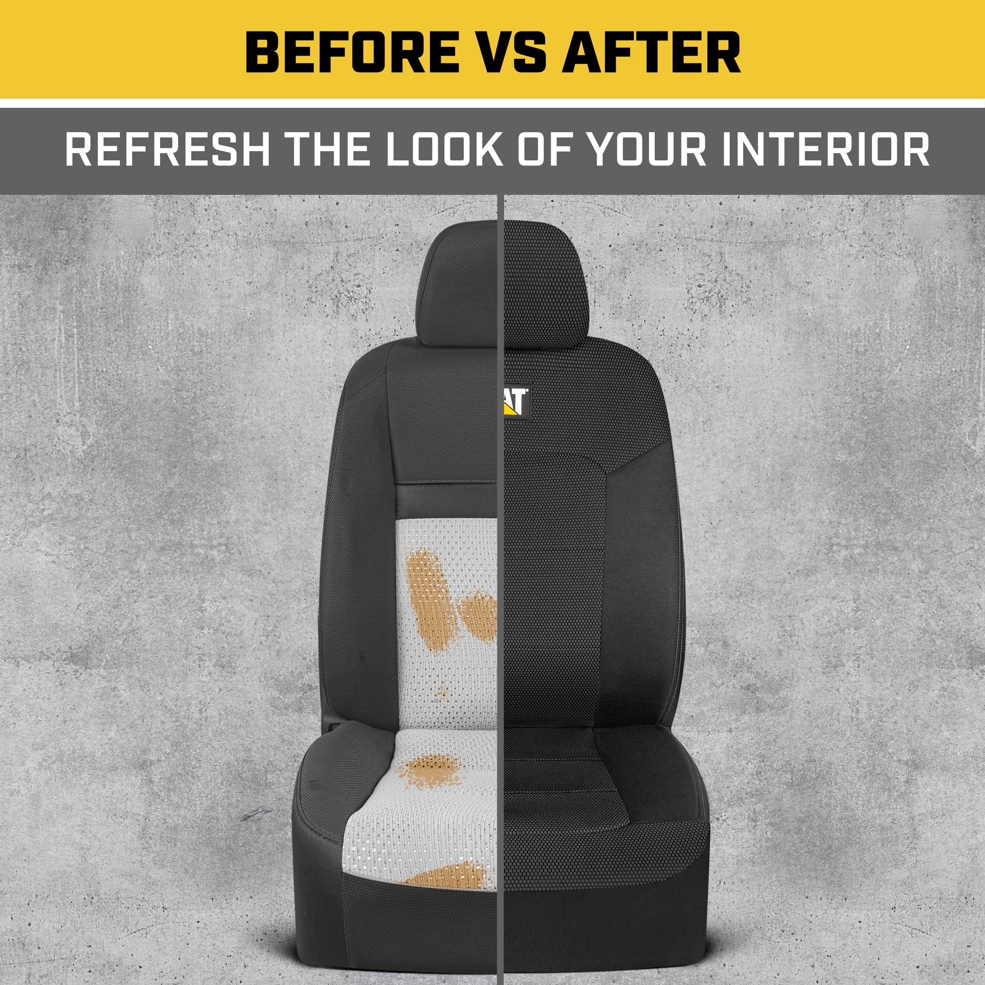 Caterpillar MeshFlex Automotive Seat Covers for Cars Trucks and SUVs (Set of 2) – Black Car Seat Covers for Front Seats, Truck Seat Protectors with Comfortable Mesh Back, Auto Interior Covers