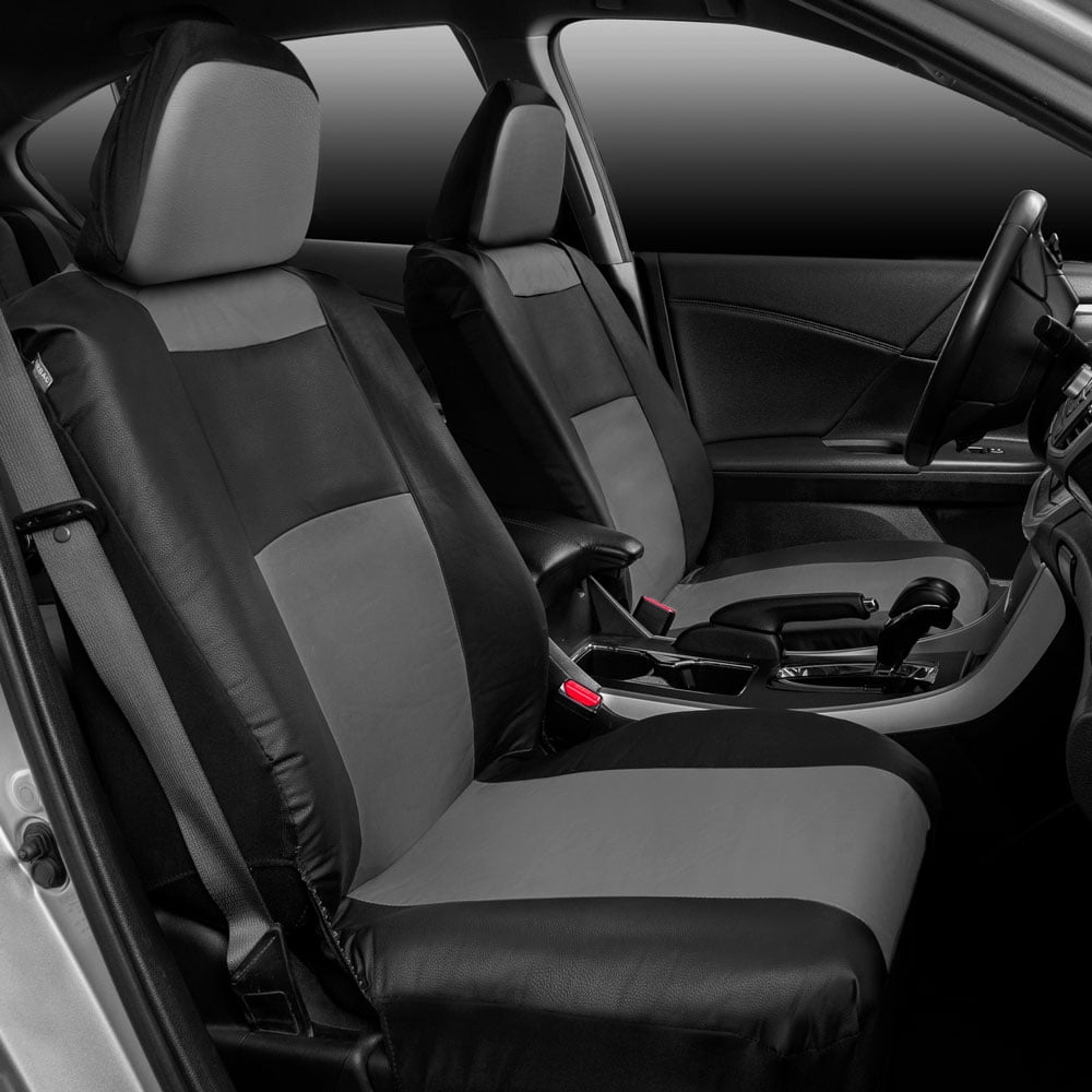 BDK Classic Gray Faux Leather Car Seat Covers Full Set, Front & Rear Bench Seat Cover for Cars Truck