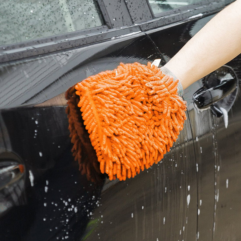 Unique Bargains Premium Car Mitt Microfiber Wash Washing Cleaning Anti Scratch Glove Orange