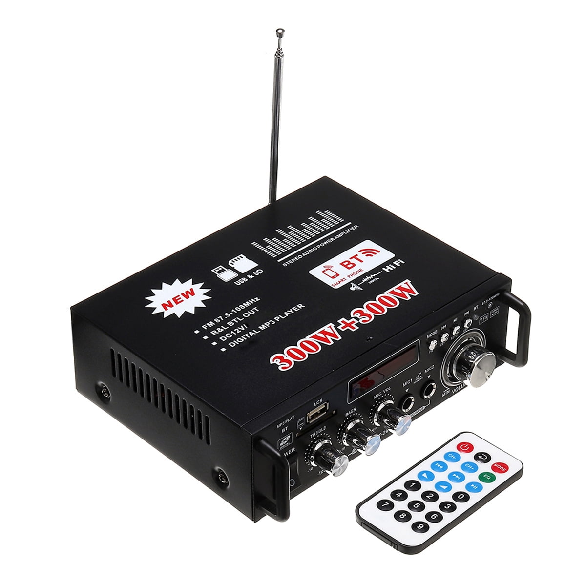 600W 4-16Ohm Amplifier with bluetooth LCD Digital Display Stereo Audio HiFi Amp MP3/USB/SD Car / Home / Theater