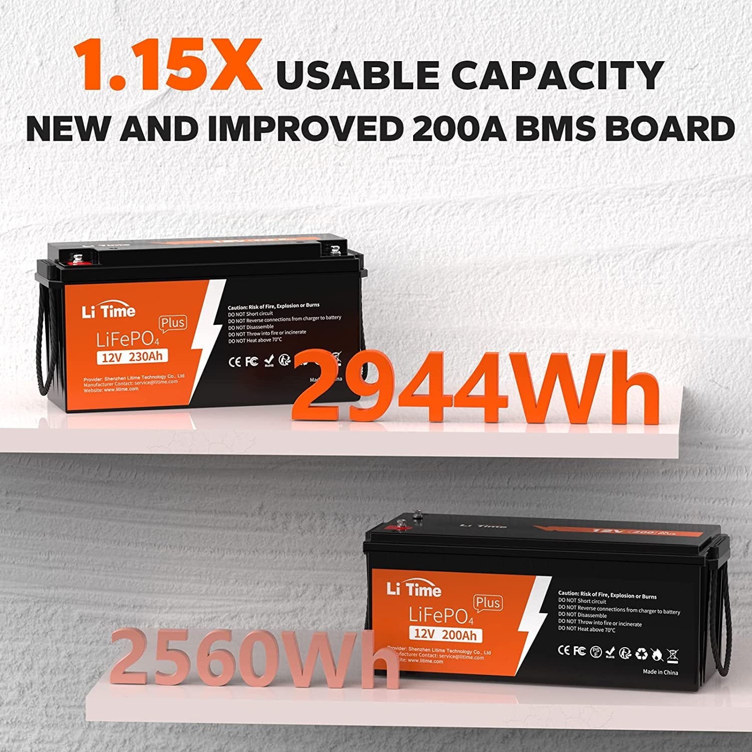 LiTime 12V 230Ah Plus Low-Temp Protection LiFePO4 Battery, Built-In 200A BMS, Max 2944Wh Energy for RV, Camping, Solar System, Home Energy Storage