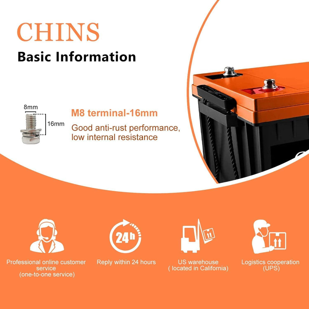 CHINS LiFePO4 Lithium Iron Battery 12V 200Ah for Boat Fishing