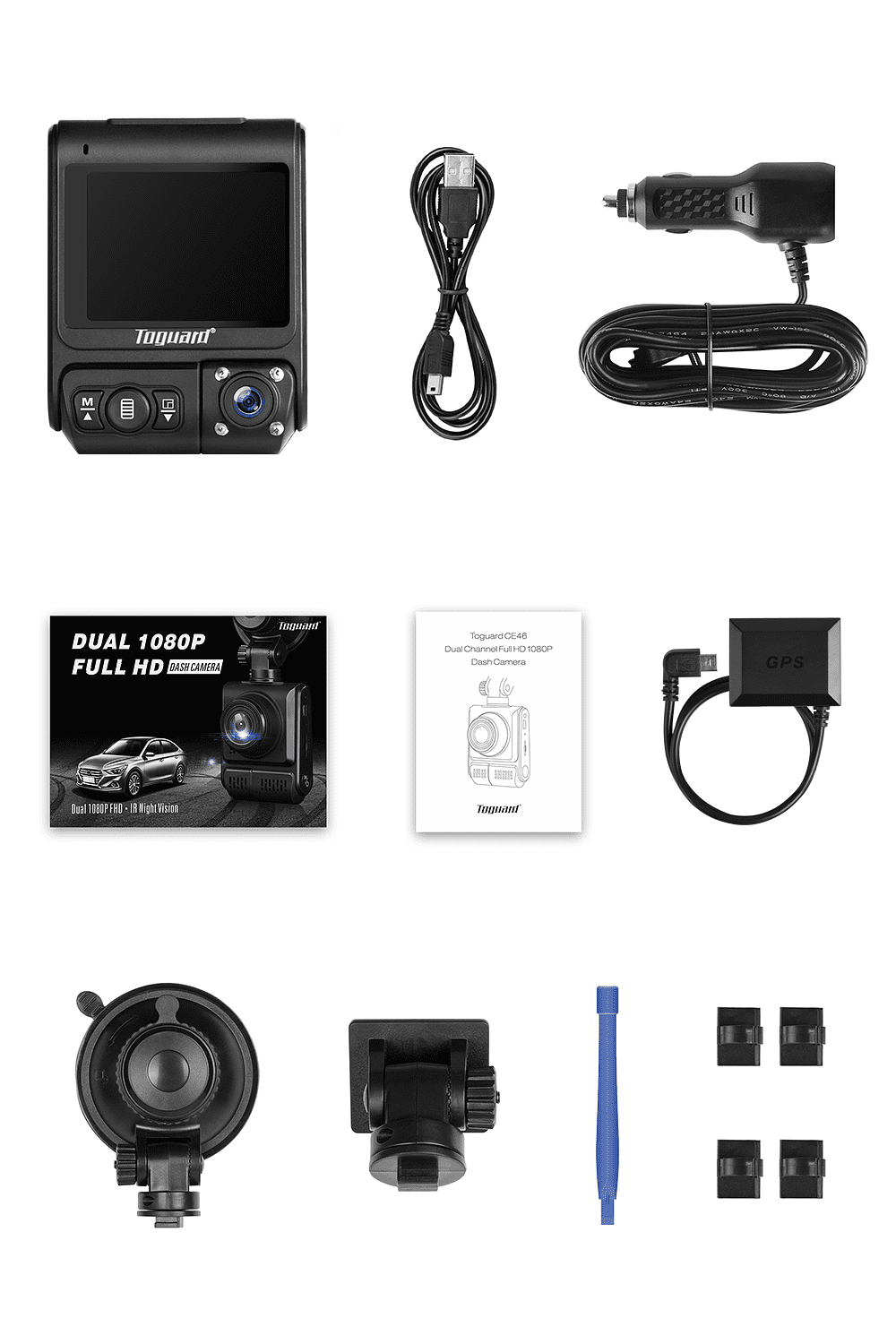 TOGUARD 1080P Dual Dash Cam Front and Inside Car Camera for Taxi with GPS, Dash Camera Driving Recorder with Infrared Night Vision Loop Recording, Parking Monitor