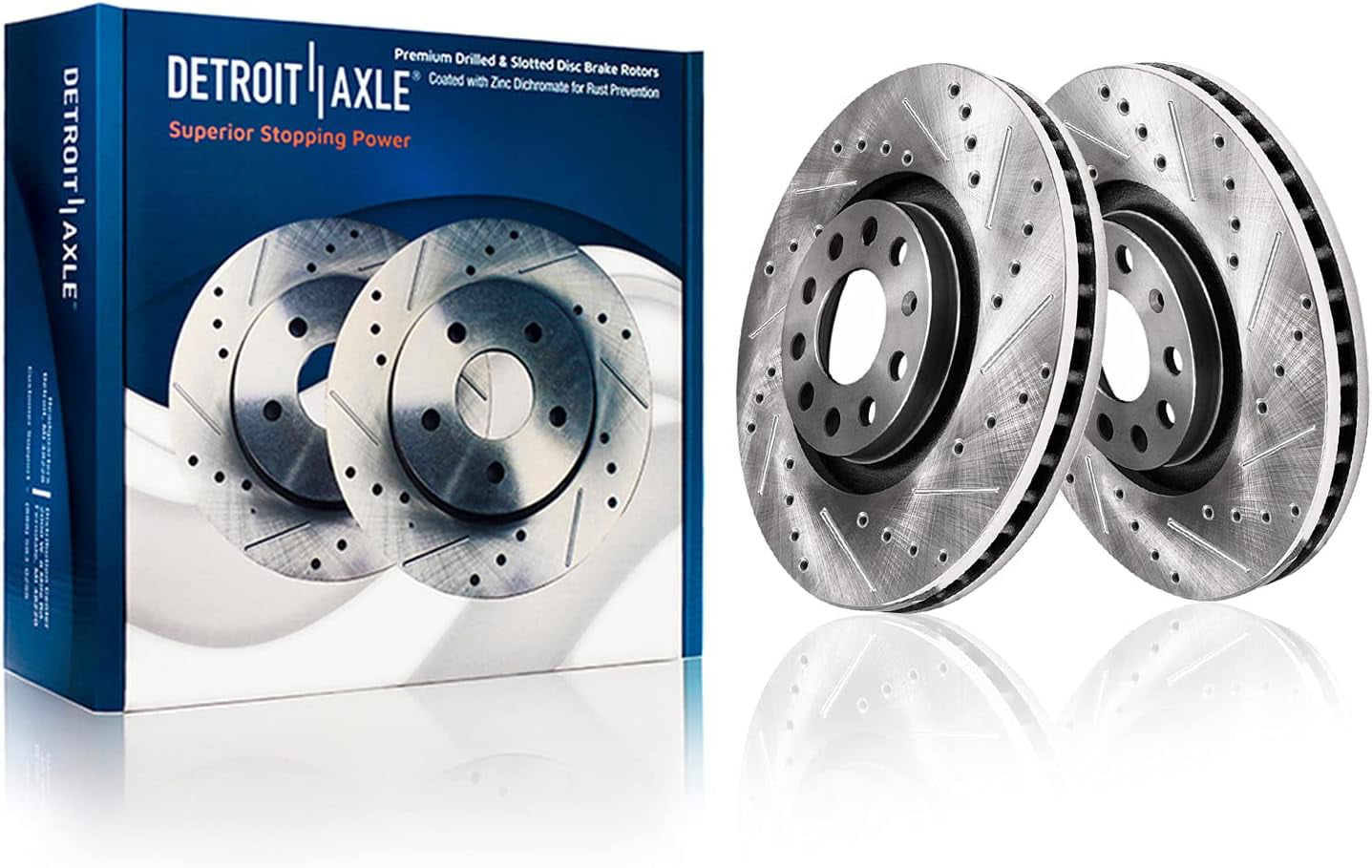Detroit Axle - Front Brake Kit for Volkswagen Passat Tiguan Audi Q3 Quattro Drilled & Slotted Rotors Ceramic Brakes Pads Replacement - [12.28" Rotors]