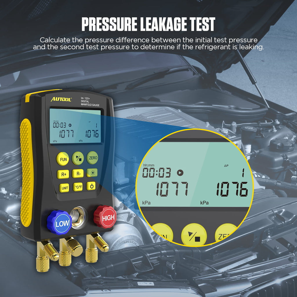 AUTOOL Air-Conditioning R134A Refrigerationt Digital Manifold Gauge Set, HVAC Vacuum Pressure Temperature Tester Kit, Support 89 Kinds Refrigerant HVAC Tools, AC Leak Detector Kit