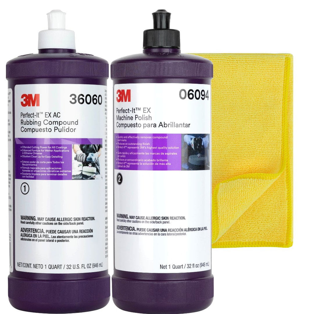3M Perfect It Buffing and Polishing Kit  36060 06094 3M Rubbing Compound and Machine Polish Quart  Buffing Compound, Car Polishing Kit  Bundled with Kangaroobands Microfiber Cloth