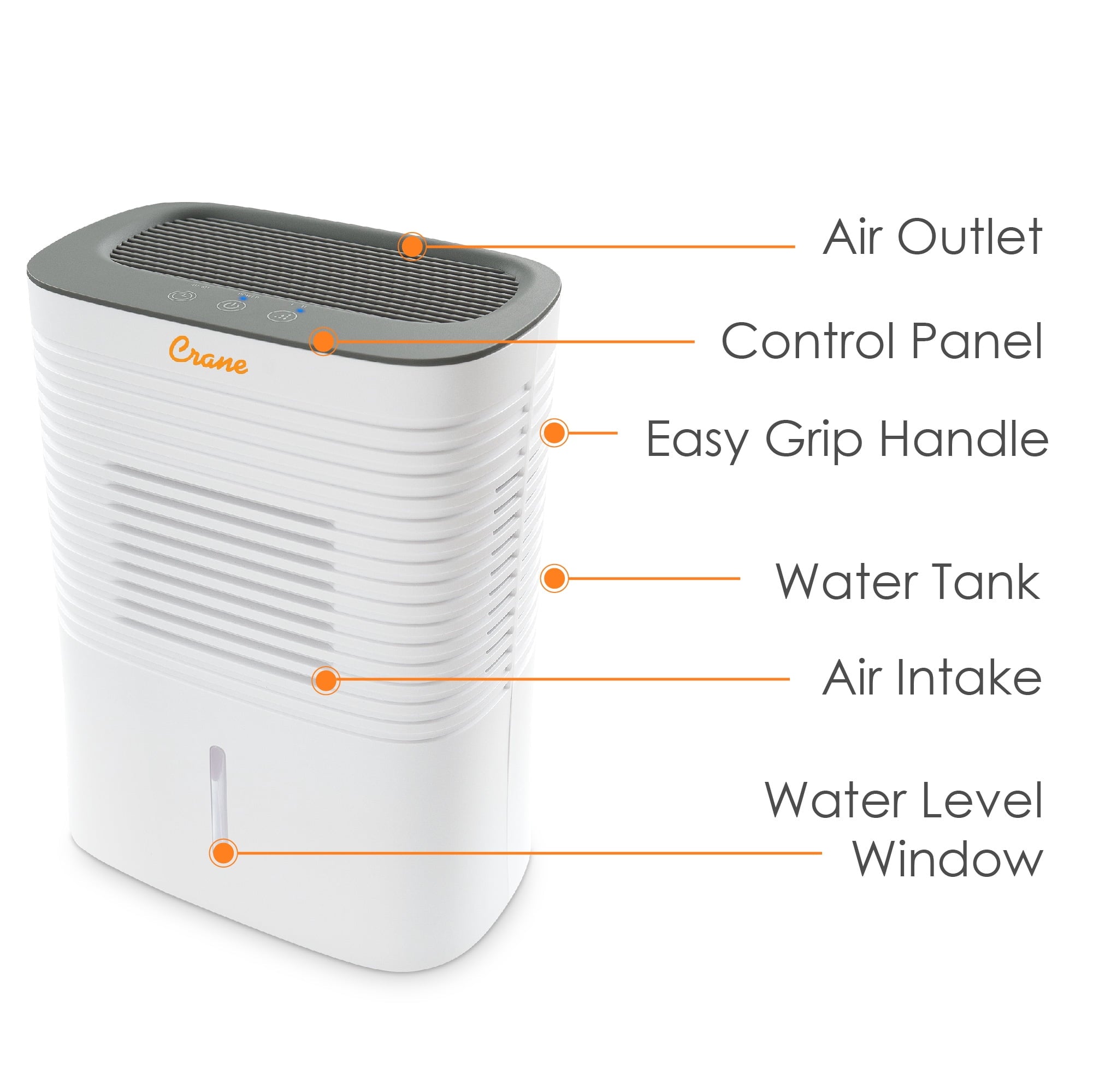 Crane 4 Pint Compact Portable Dehumidifier with 2 Settings for Small to Medium Rooms up to 300 sq. ft.