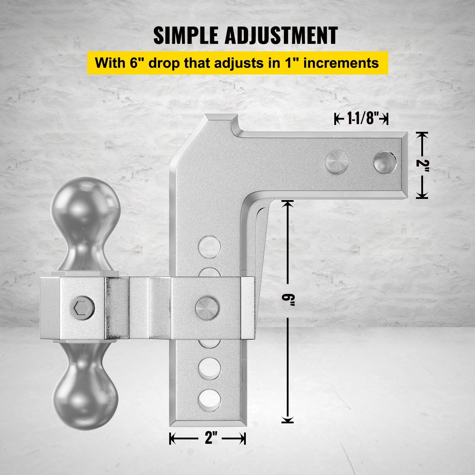 BENTISM Adjustable Trailer Hitch, Fits 2" Receiver, 6" Drop Ball Mount Hitch w/ Forged Aluminum Shank ＆ Two Iron Balls, 12500 lbs Towing Capacity for Most Common Needs, Dual Locking Pins Included