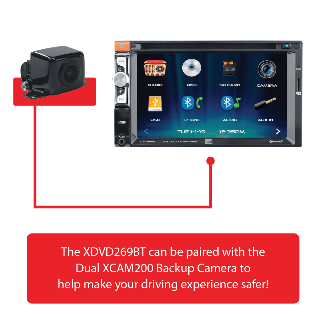 Dual Electronics XDVD269BT 6.2 Inch, Car Stereo Head Unit, Double DIN with CD/DVD