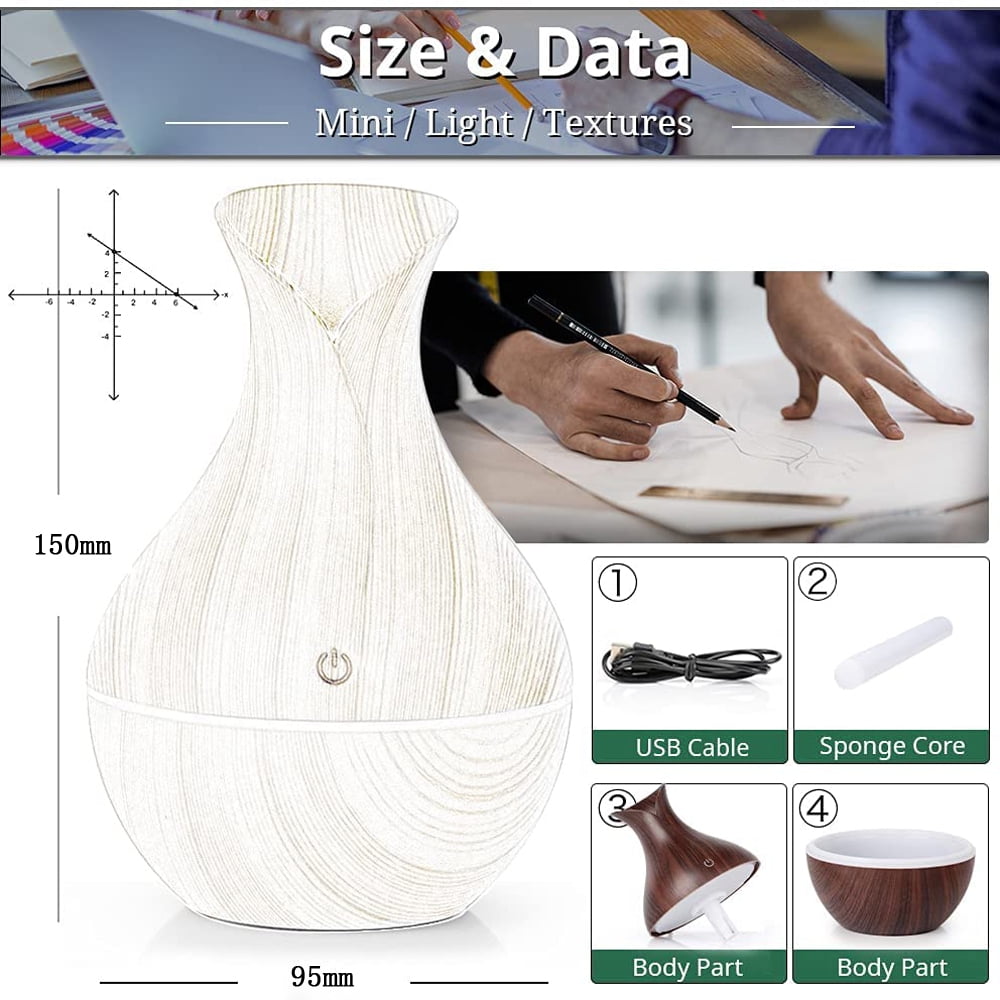 Wood Grain Vase Humidifier Creative Vase Wood Mini Mute Usb Air Humidifier Household Humidifier Bedroom For Home Office (Dark Wood Grain )