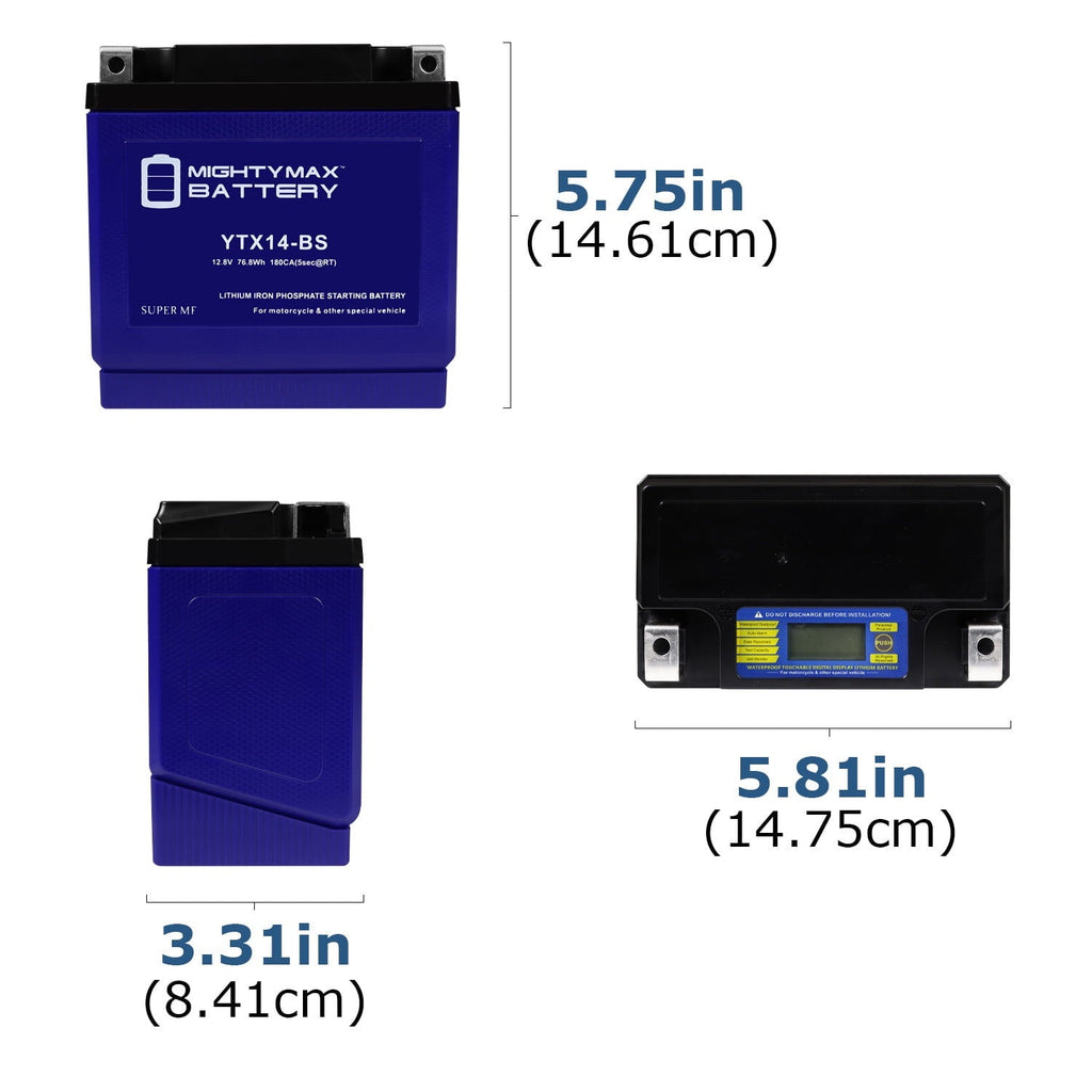 YTX14-BS Lithium Replacement Battery Compatible with Powersport Motorcycle Scooter ATV