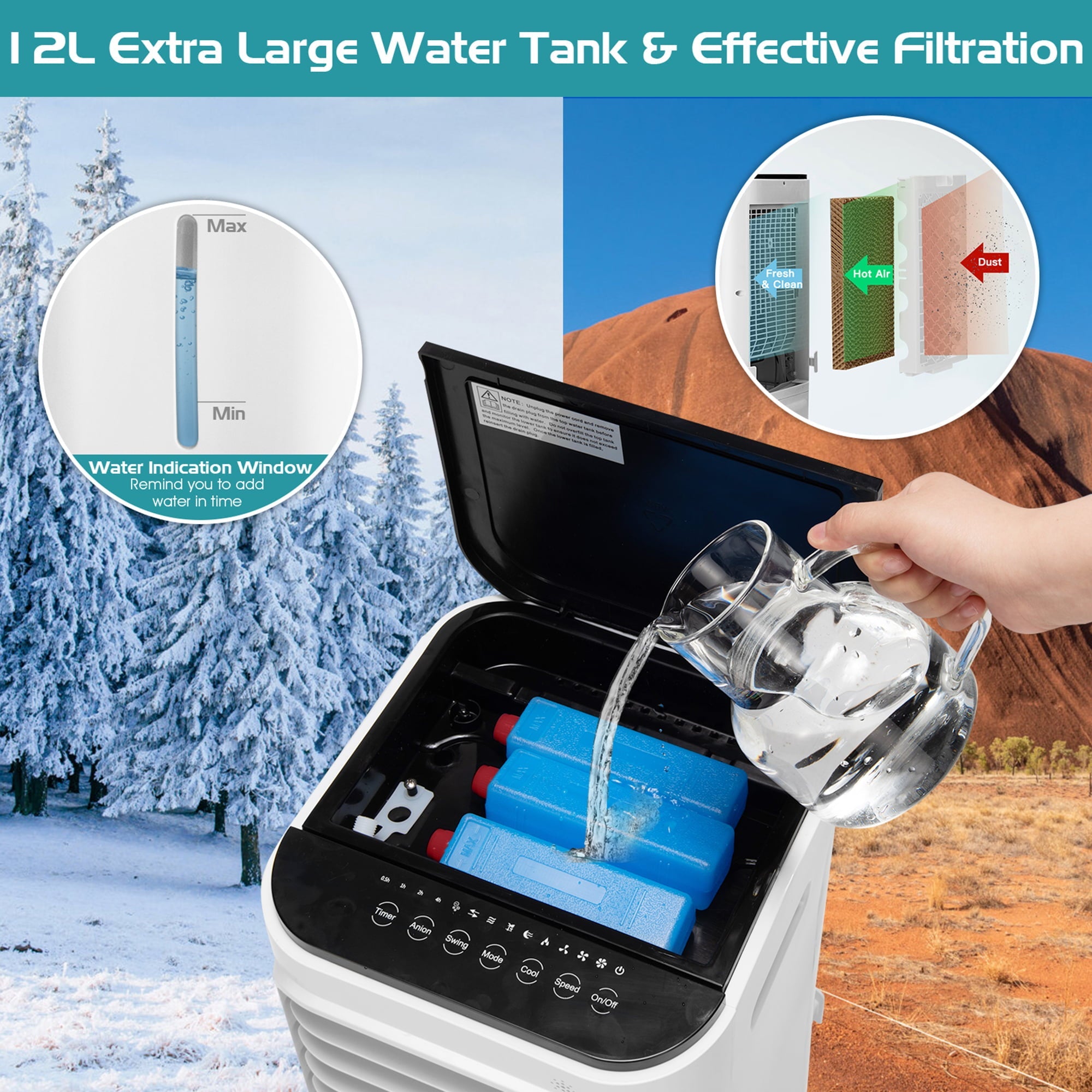 Gymax Evaporative Cooler Portable Air Cooler w/ 4 Ice Boxes & Remote Control