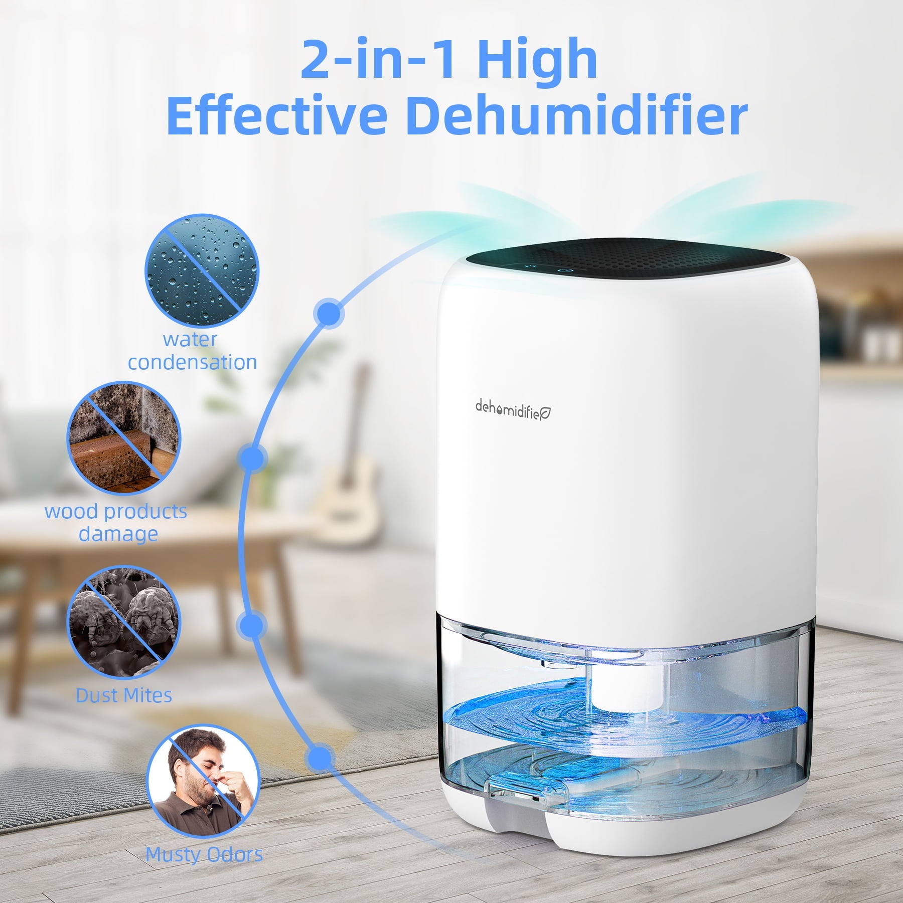 KLOUDIC Dehumidifier Portable and Ultra Quiet with Automatic Defrosting for Home 1000ML(2200 Cubic Feet)