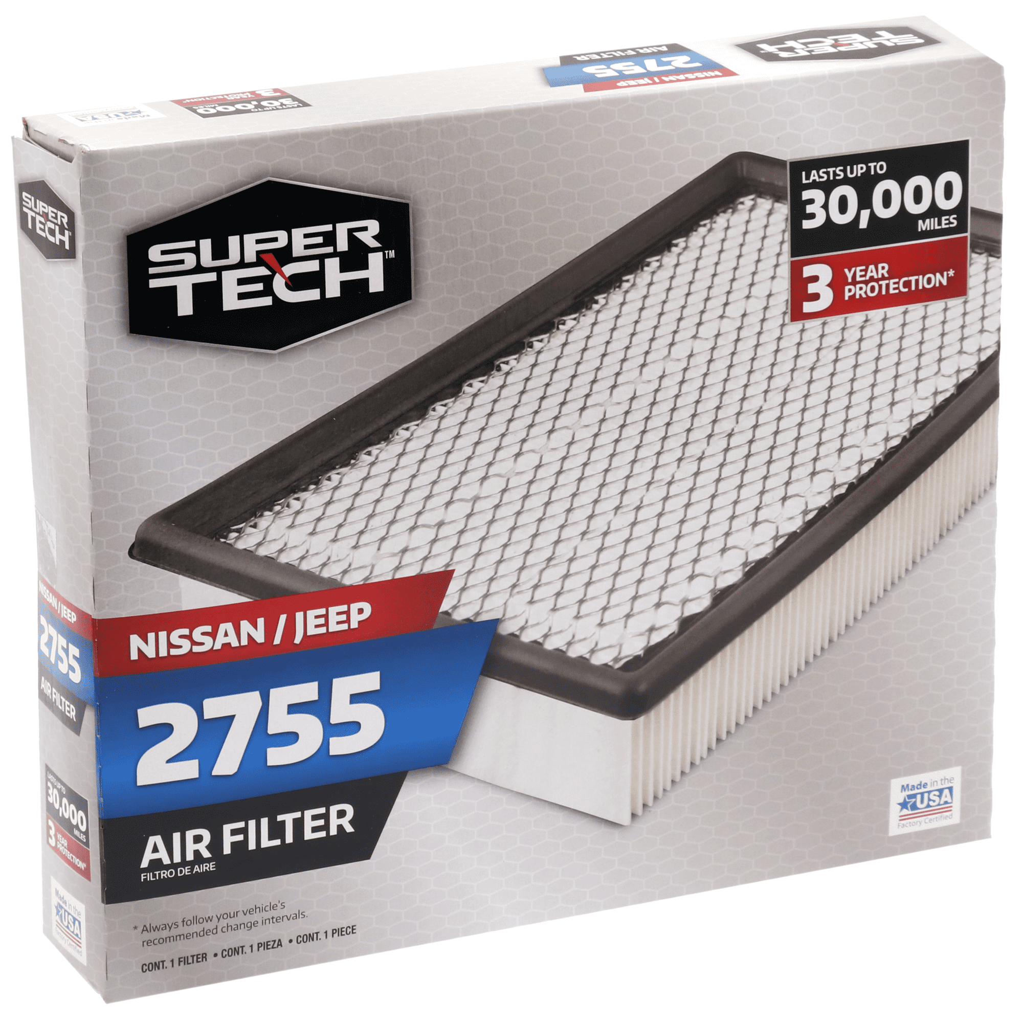 Super Tech 2755 Engine Air Filter, Replacement Filter for Nissan or Jeep Fits select: 1993-2004 JEEP GRAND CHEROKEE, 2005-2023 NISSAN FRONTIER