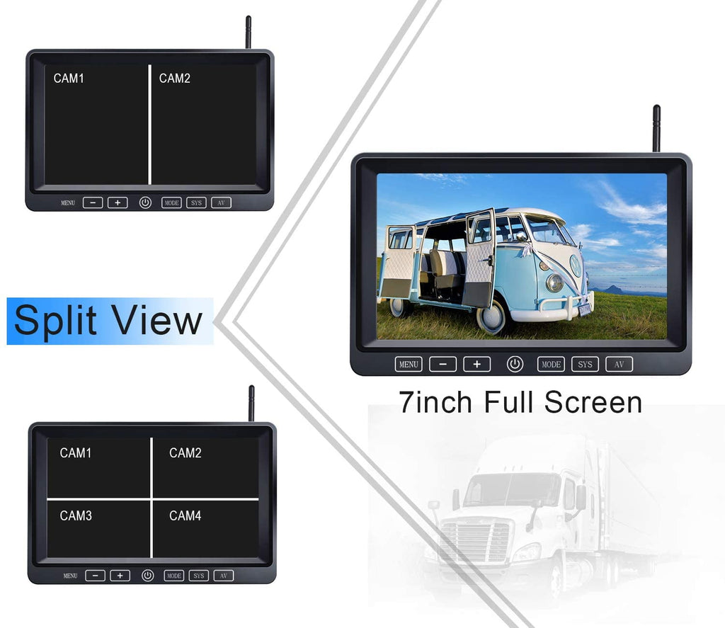 ZEROXCLUB Wireless Backup Camera with 7-Inch DVR Dual/Quad Split Touch Monitor, IP69 Waterproof HD 1080P Wireless 2 Rear View Side View Camera System for RV Trailer Truck 5th Wheel,BW702