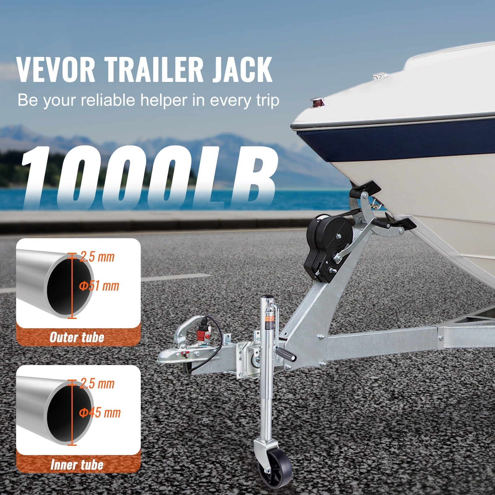 BENTISM Trailer Jack Boat Trailer Jack 32.8 in 1000 lbs with PP Wheel & Handle