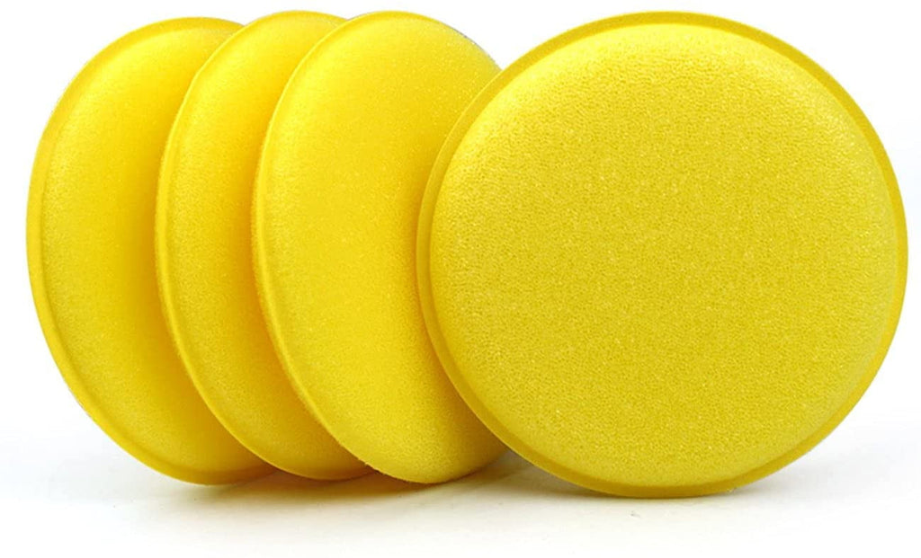 GIXUSIL 12Pcs 4 inch Wax Foam Applicator Pad, Car Polishing and Waxing Sponge, Polyurethane Waxing Sponge, Cleaning and Car Washing Soft Sponge, Round Shaped Pressing Foam Sponge Cleaning Tool, Yellow