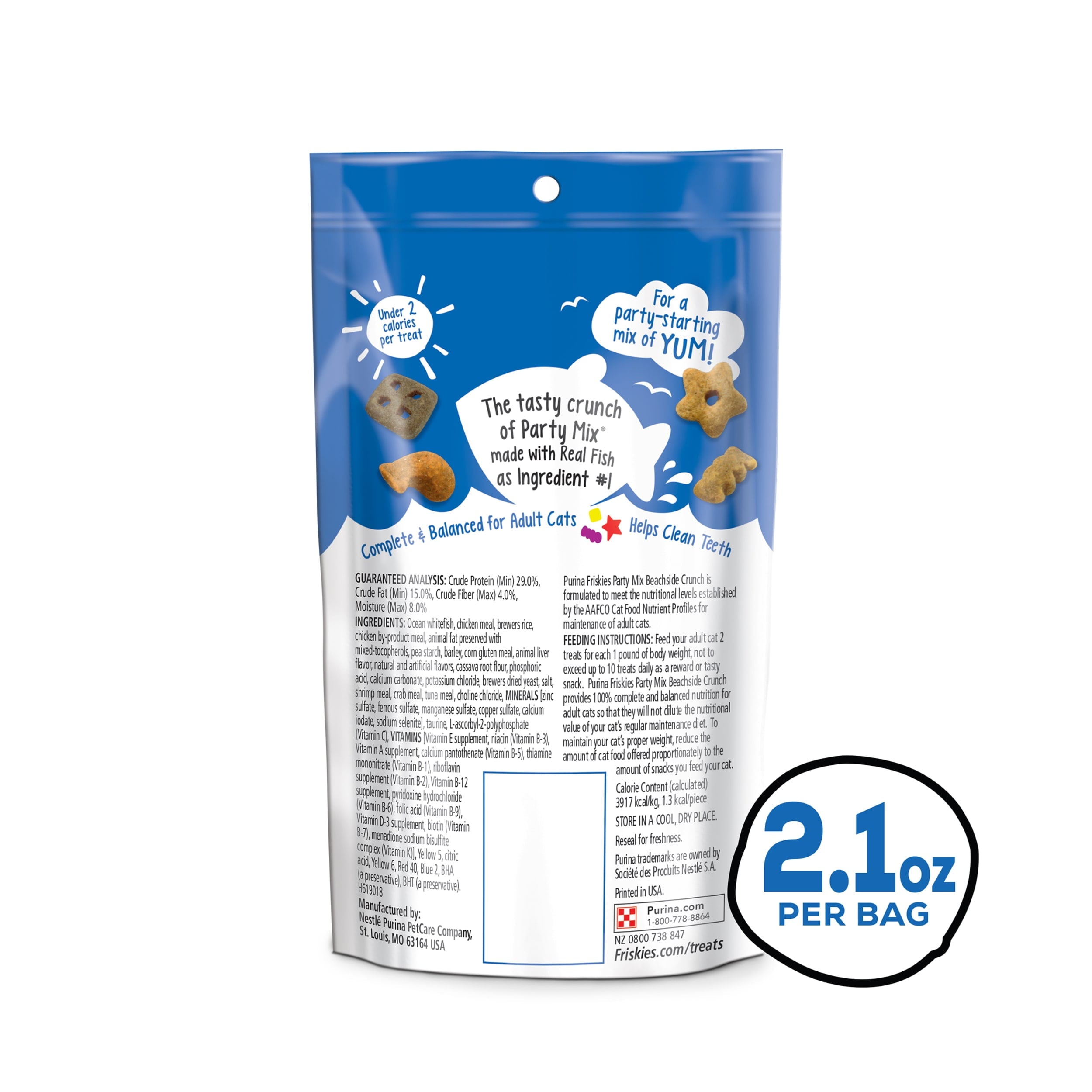 Purina Friskies Cat Treats, Party Mix Beachside Crunch Snacks, 2.1 oz Pouch