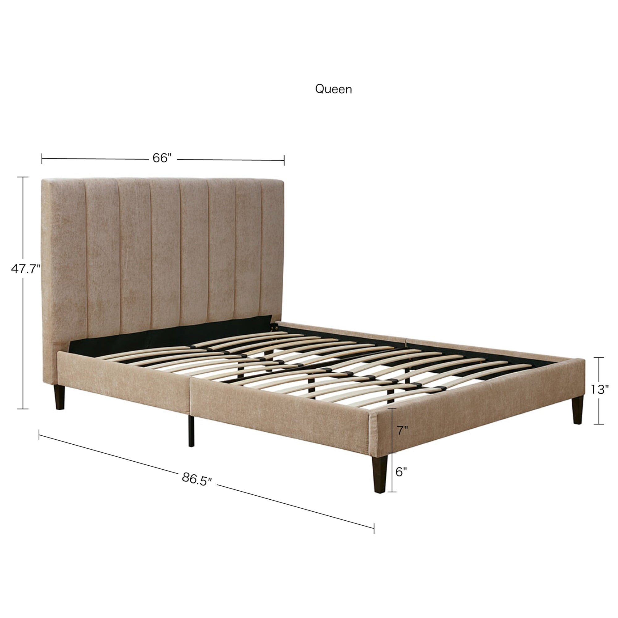 510 Design Queen Headboard with Platform Bed and Wood Slats Modern Channel Tufted Upholstered Tan