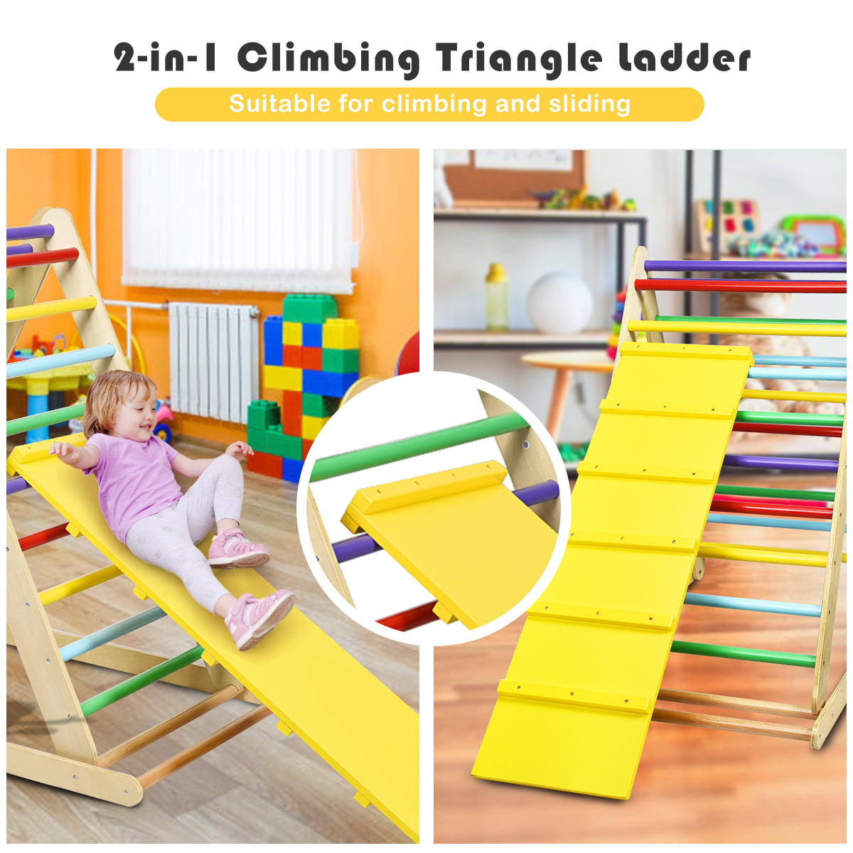 Infans Foldable Wooden Climbing Triangle Indoor Home Climber w/Ladder for Baby Toddler