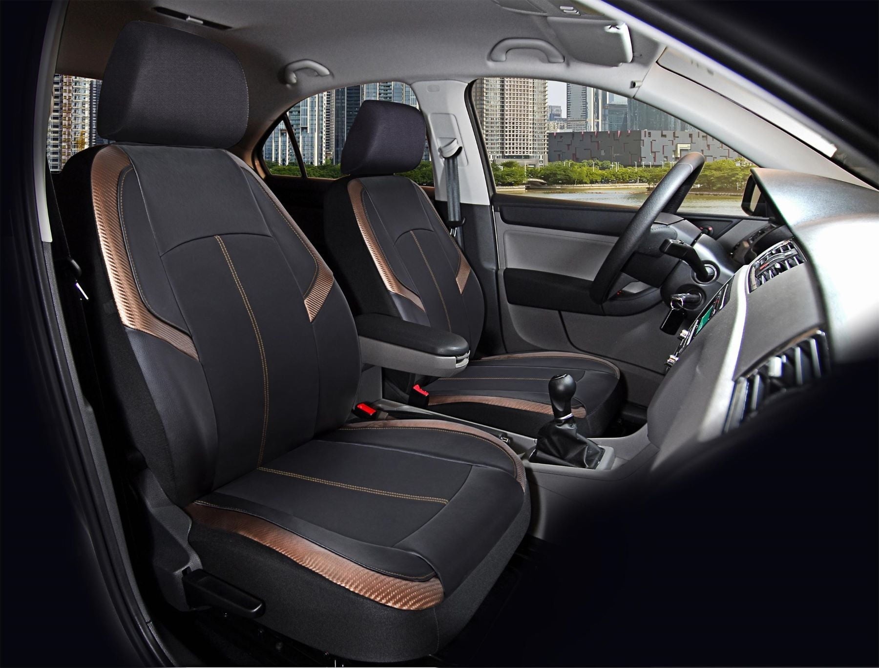 Auto Drive 2 Piece Carbon Fiber High Back Seat Covers Leather Copper, Universal Fit, 1902SC32