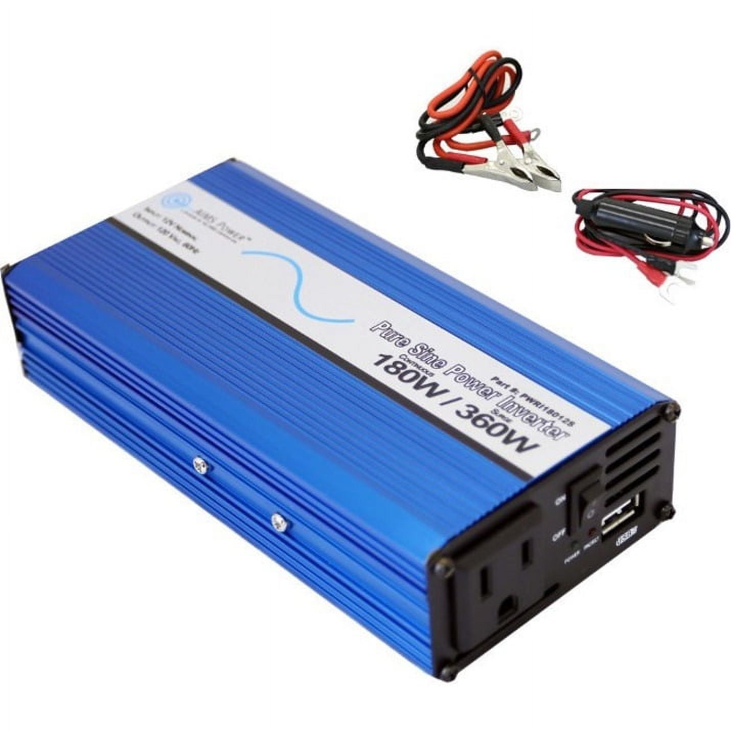 AIMS 180 Watt Pure Sine Car Power Inverter with Cables USB Port