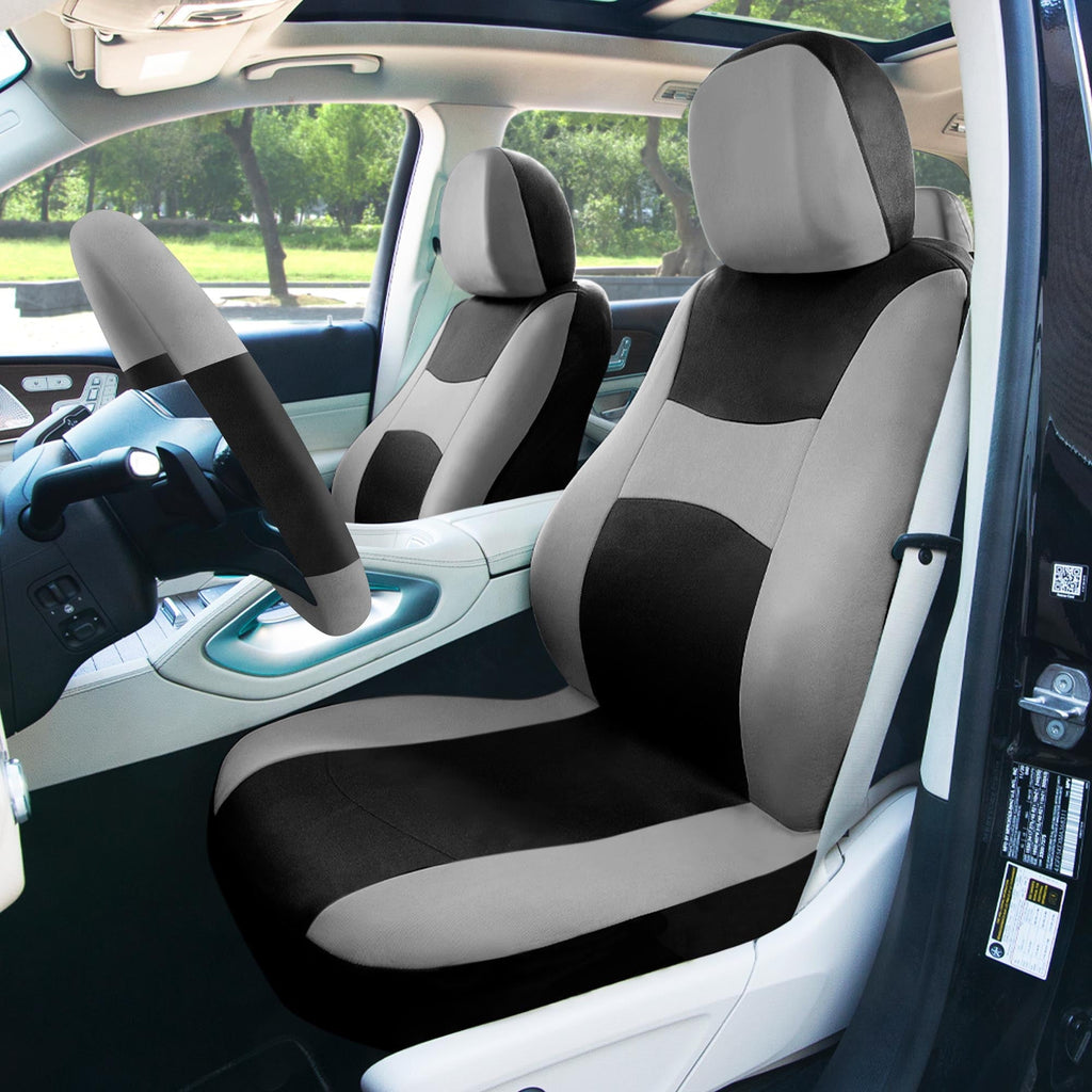 FH Group Light & Breezy AFFB030 Universal Gray Flat Cloth Full Car Seat Covers with Air Freshener