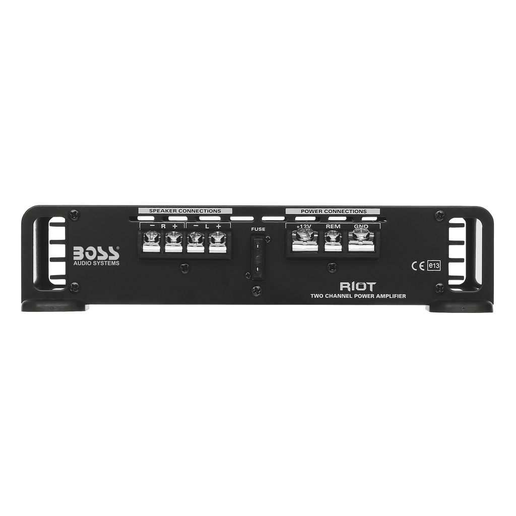 BOSS Audio Systems R1002 Riot Series Car Audio Stereo Amplifier - 200 High Output, 2 Channel, Class A/B, 2/4 Ohm Stable, Low/High Level Inputs, Full Range, Subwoofer