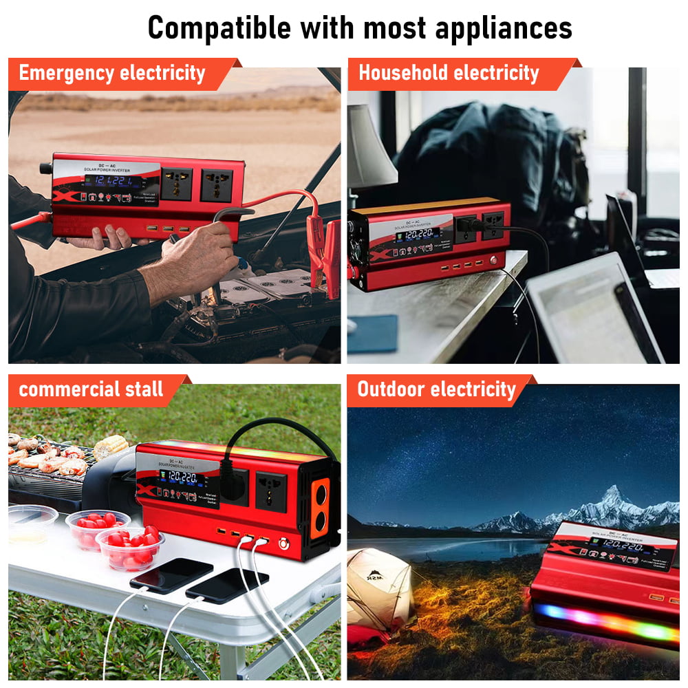 DFITO 3000W Vehicle Car Power Inverter DC 12V to AC 110V Converter LCD Display 4 USB