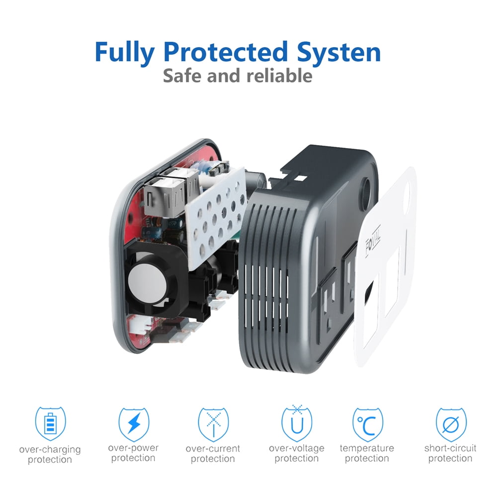 FOVAL 200W Car Power Inverter DC 12V to 110V AC Converter with 4 USB Ports Charger (Gray)