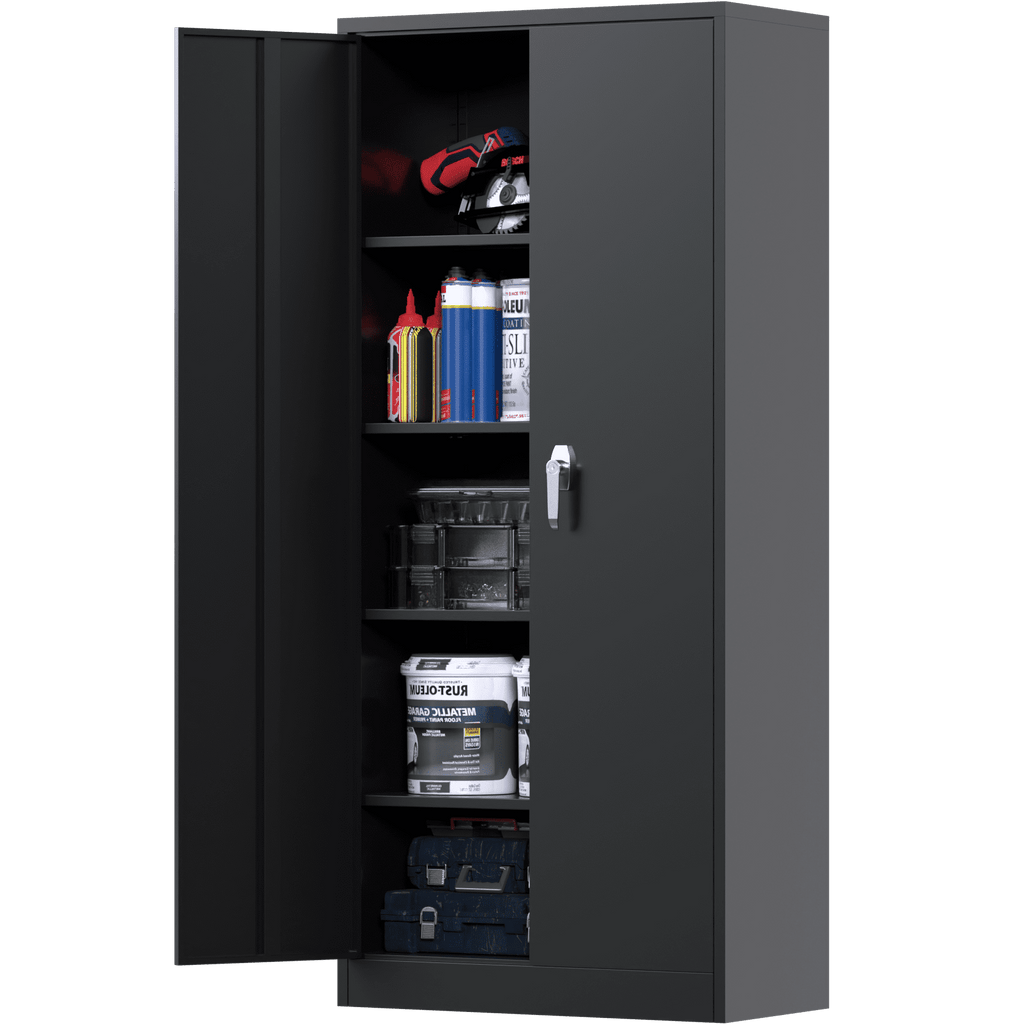 GangMei 71 In Metal Storage Garage Cabinets with Locking Doors and Adjustable Shelves, Steel Storage Cabinet for Garage, Office, Classroom, Assemble Required(Black)