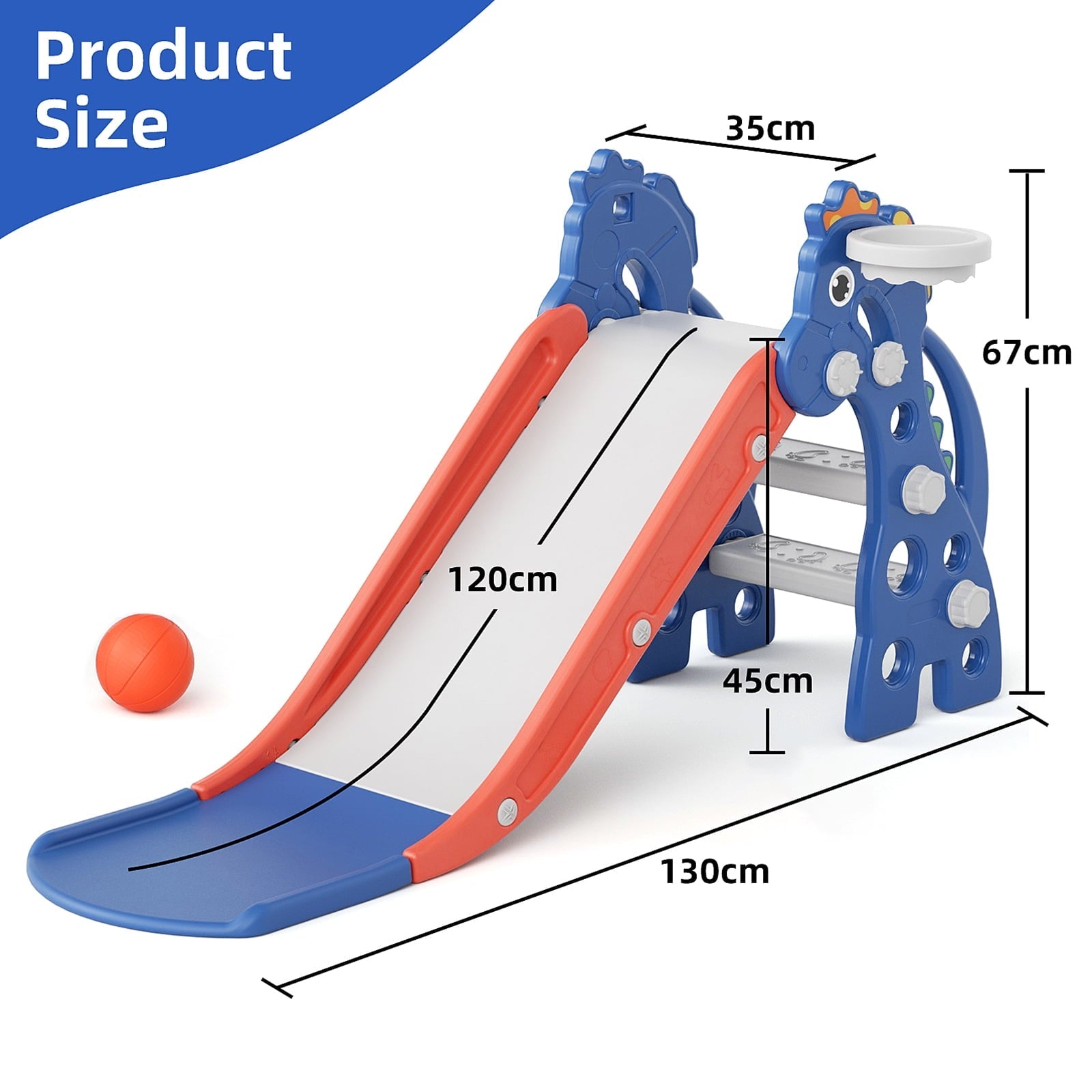 3 in 1 Slide for Kids, Toddler Slide Climber Set for Indoor Outdoor, Freestanding Game Slide with Extra Long Slipping Slope, Basketball Hoop and Ball for Boys & Girls (Blue)
