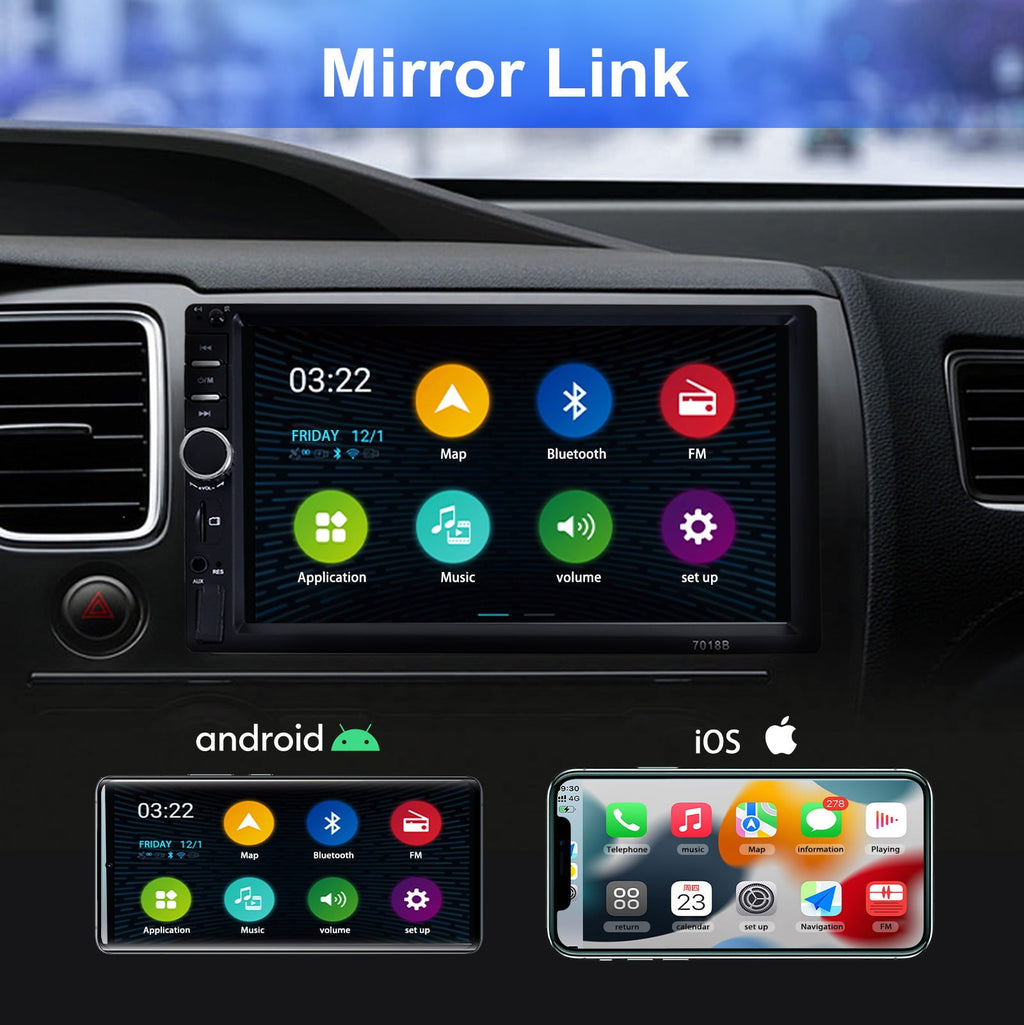 Double DIN Car Stereo Radio, 7" HD Car MP5 Player, Digital Display Touch Screen, Bluetooth 4.2/ MP5 Player, Car Radio with Bluetooth, 4 LED Rearview Camera