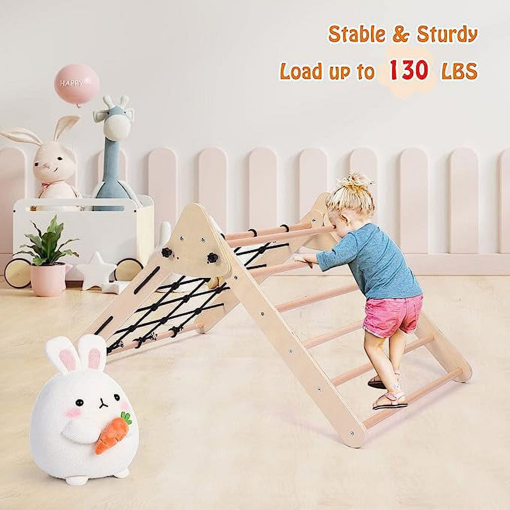 Toddler Indoor Gym Playset, 2-in-1 Wooden Climbing Toys, Triangle Folding Climbing for Climbing & Sliding for Boys and Girls,18M+