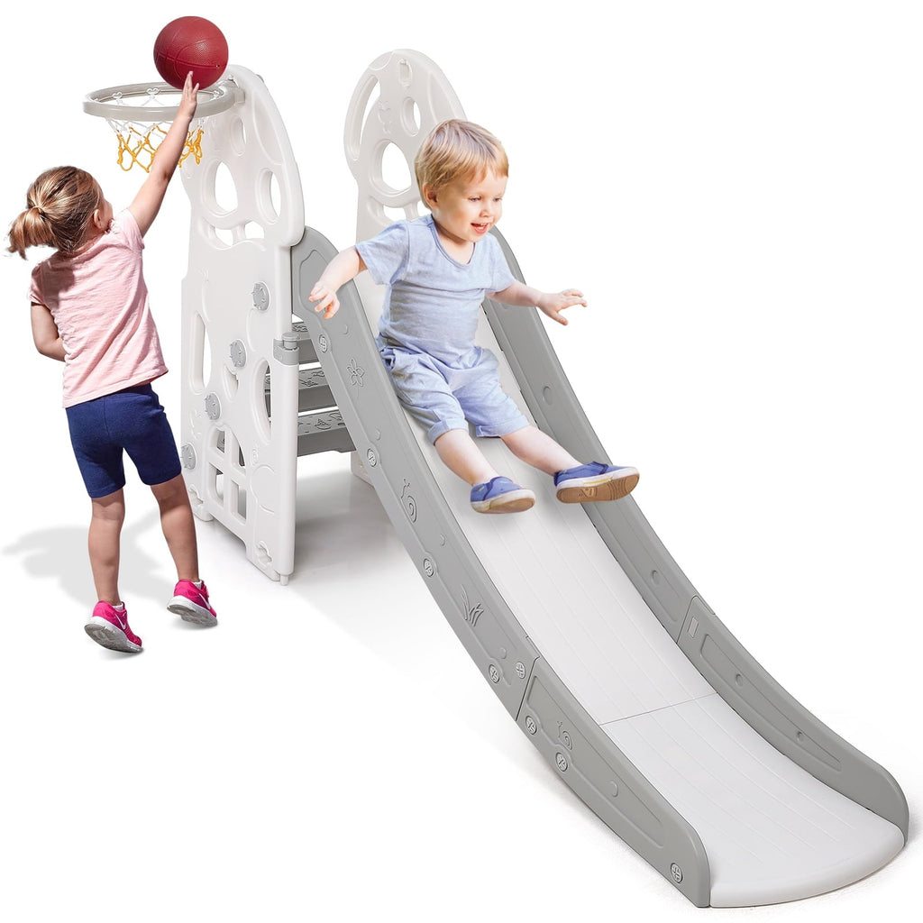 Kids Slide Toddler Slide, 2 in 1 Play Climber Slide, Playground Climber Slide Playset with Basketball Hoop for Toddlers 2 - 5, Ideal Gift for Boys and Girls Indoor Outdoor Toy