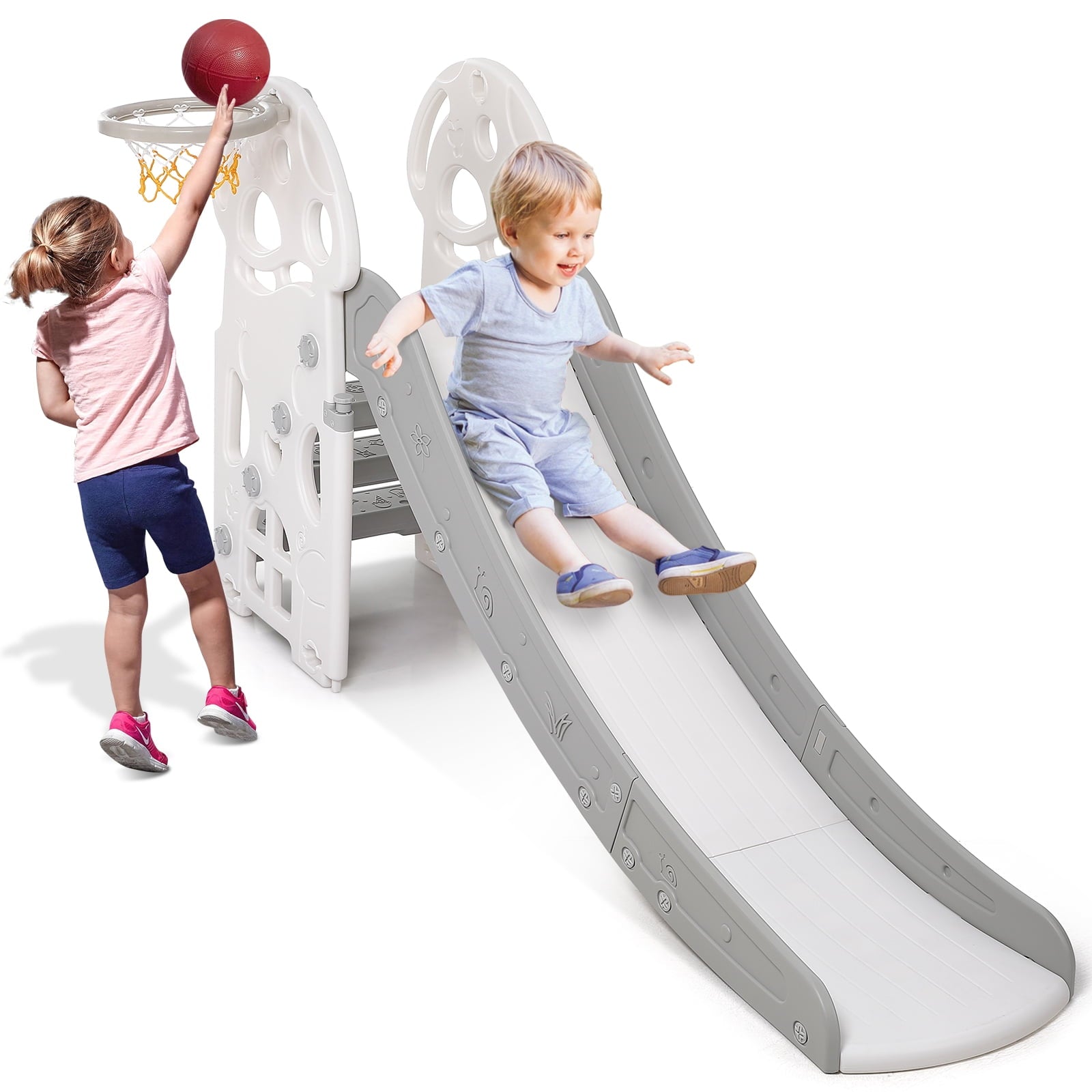 Kids Slide Toddler Slide, 2 in 1 Play Climber Slide, Playground Climber Slide Playset with Basketball Hoop for Toddlers 2 - 5, Ideal Gift for Boys and Girls Indoor Outdoor Toy