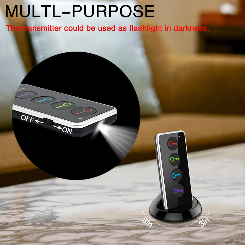 Wireless Key Finder, Key Tracker Anti-Lost Alarm RF Item Key Locator for Key Chain Tracker Pet Tracker Wallet Tracker Remote Finder (4 Receivers)