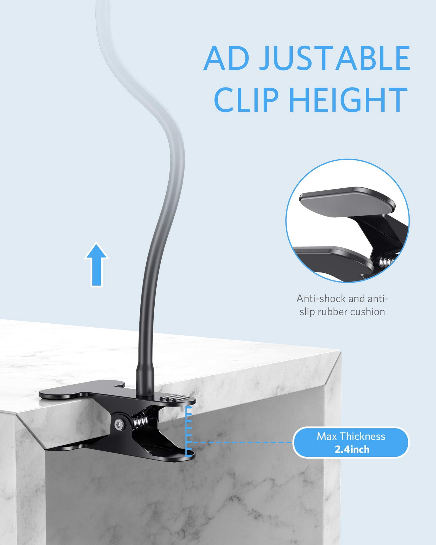 Gooseneck Phone Holder Mount, BESTEK Flexible Smartphone Stand with Clip,360° Swivel for iPhone Bike Kitchen Desk,Black