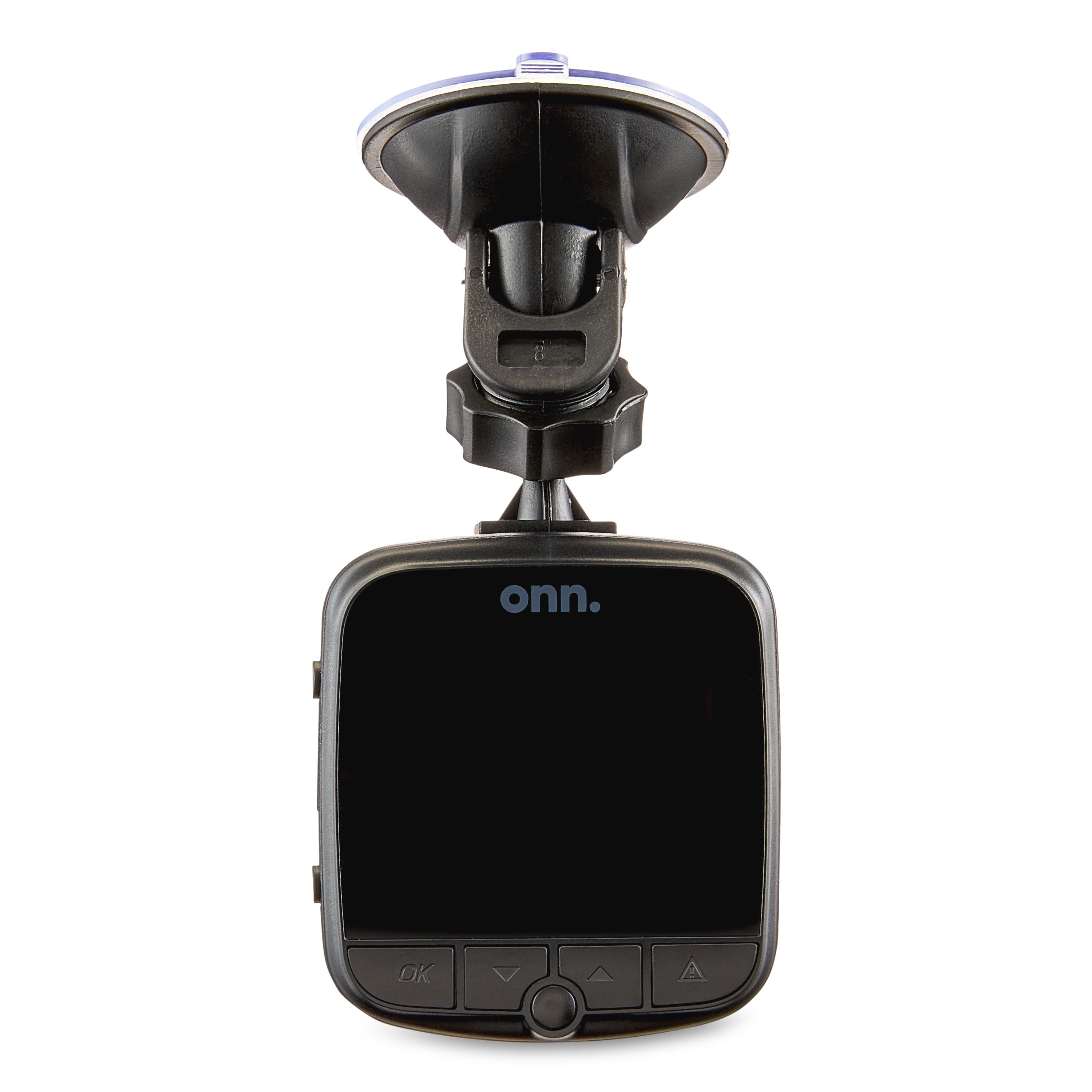 onn. 1080p HD Black Car Dash Cam, 2.4" LCD Screen, 110 Degree Vision Angle, Play Video Recordings, 0.5 lb.